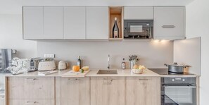 Fridge, microwave, oven, dishwasher