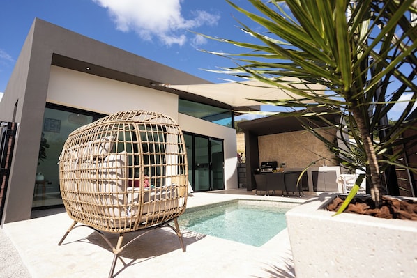 Terrace/patio - Luxury Villa with private pool, steps away from Black Eagle Beach. (Rincón)