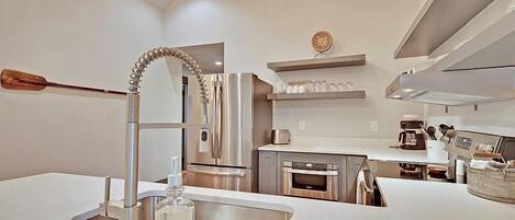 Apartment | Private kitchen | Full-size fridge, microwave, oven, stovetop