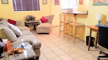 Smart TV, DVD player, books, video library