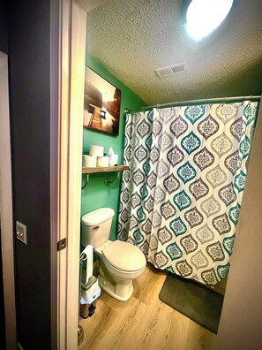 Secadora de cabello, toallas, jabón, shampoo 