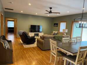 Smart TV, fireplace, foosball, table tennis