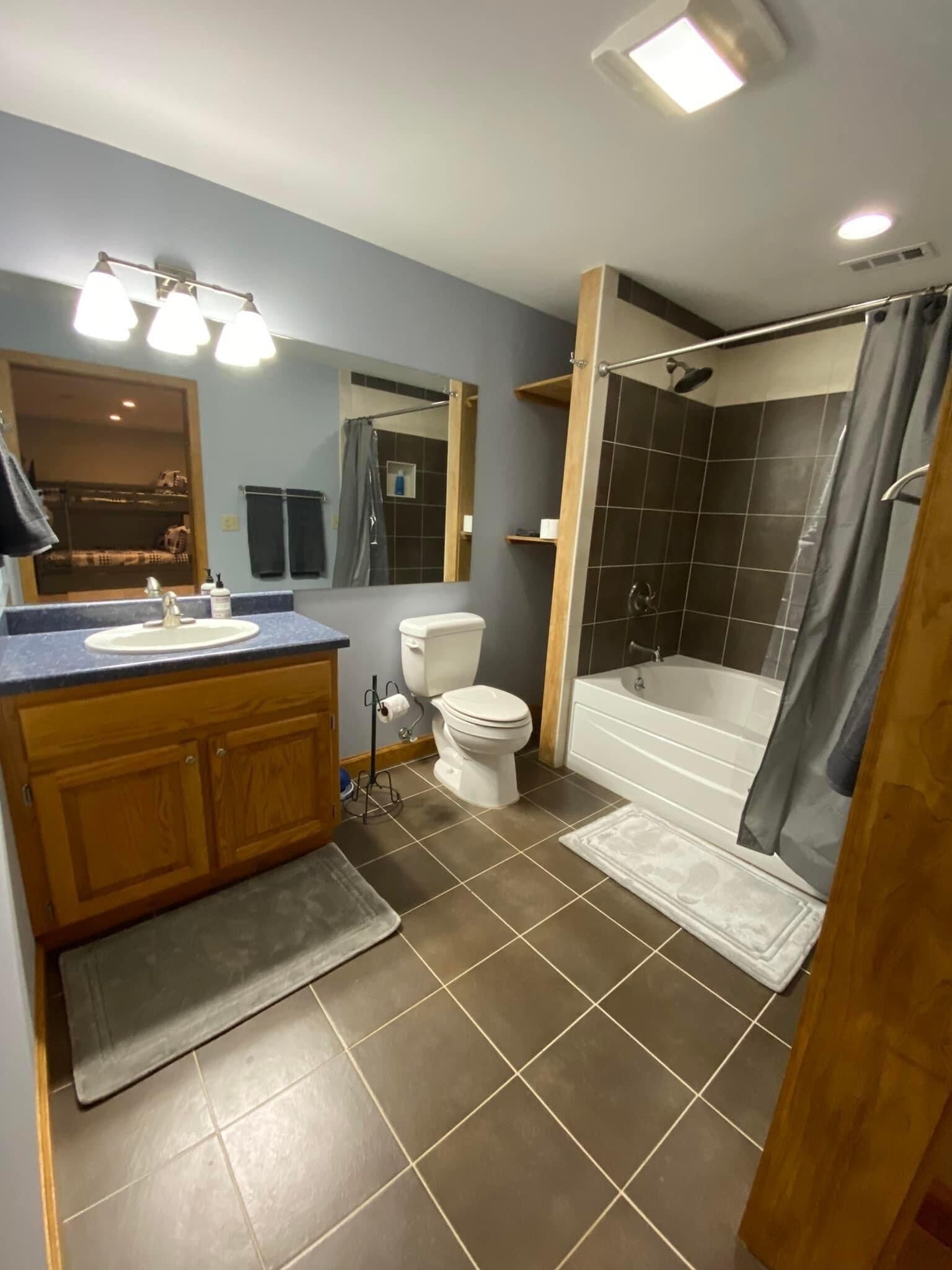 Shower, towels, soap, shampoo