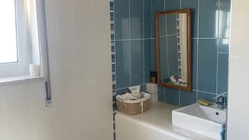 Shower, hair dryer, bidet, towels