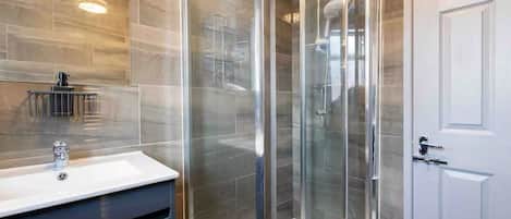 Shower, towels, soap, shampoo