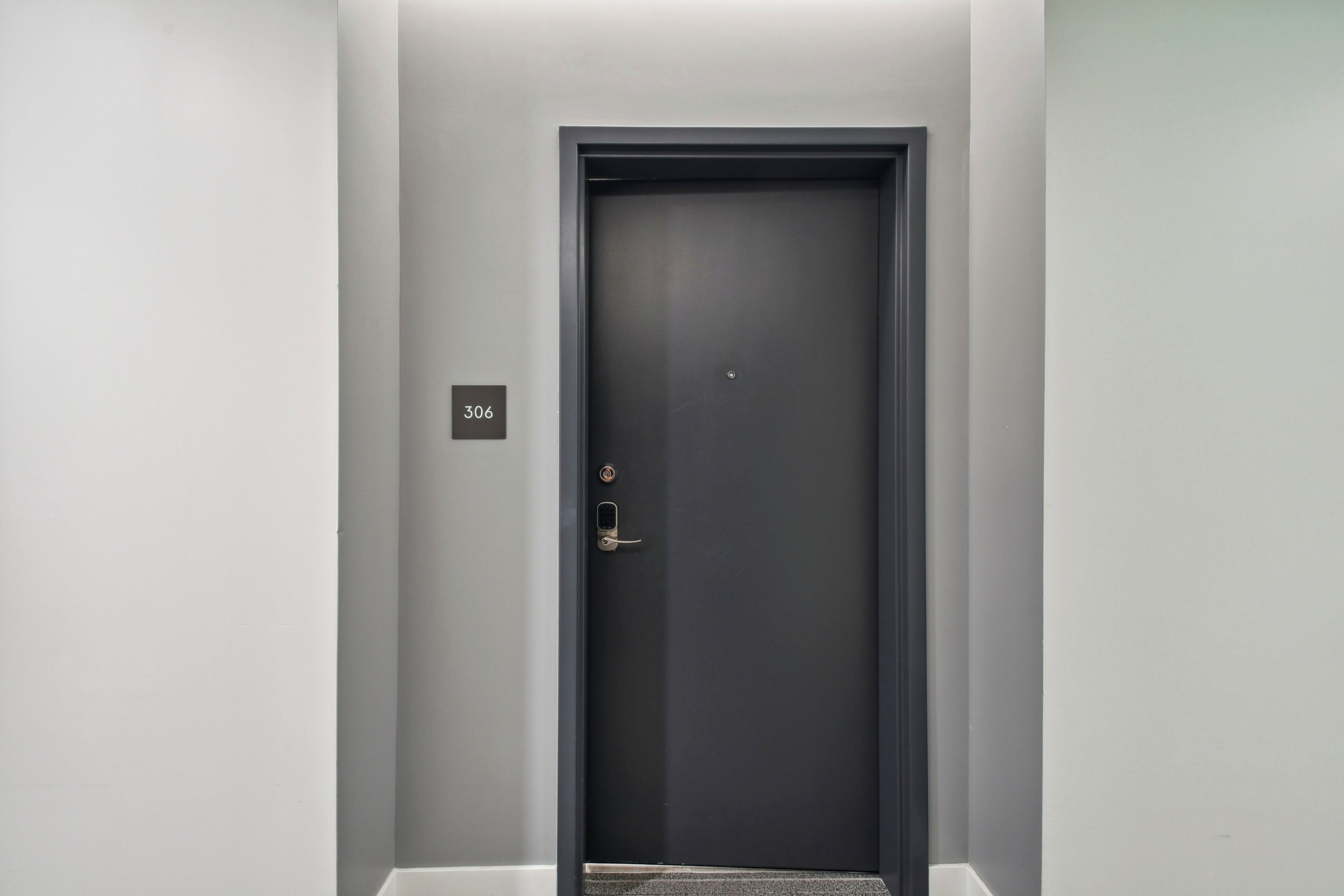 A closed door with a number plate indicating room 306.