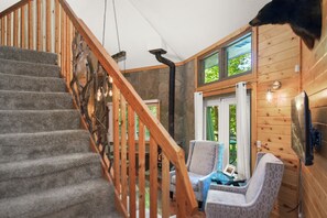 Interior - Large Octagon Cabin on Double Lot! Hot Tub, Fire place, Game room, Fire pit! (Ellijay)