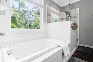 Shower, hair dryer, toilet paper