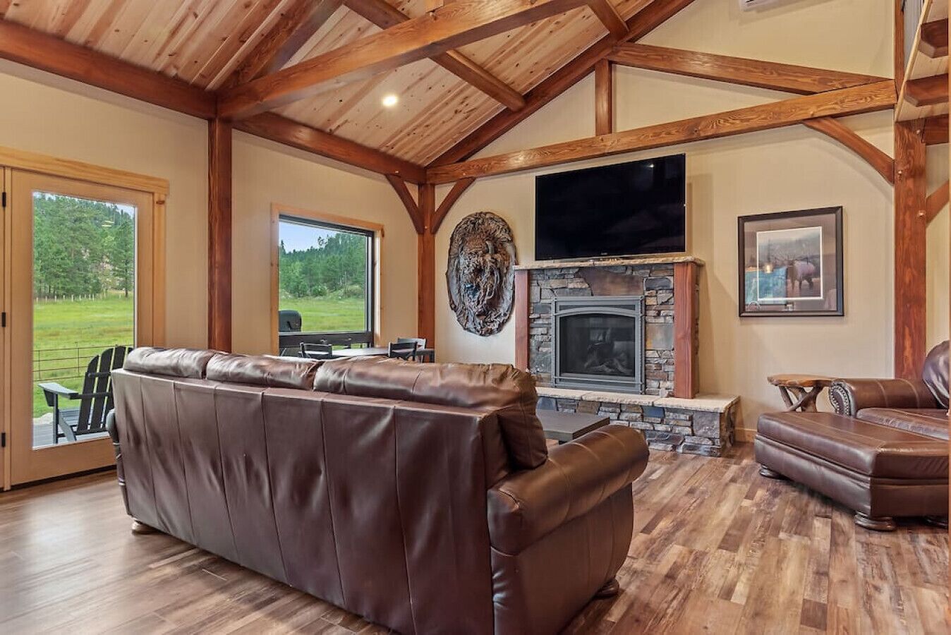 TV connectée, cheminée, livres