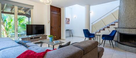 TV, fireplace