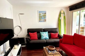 Smart TV, DVD player, books, video library