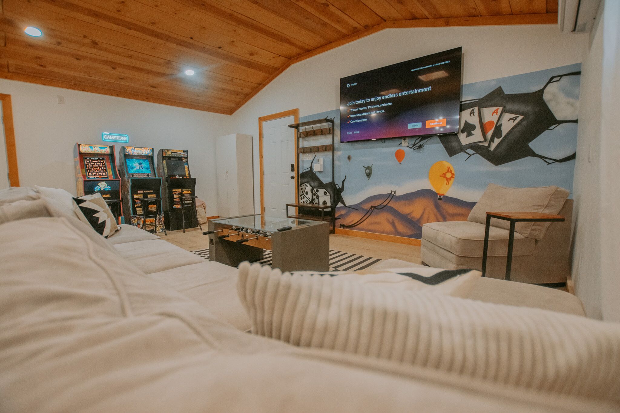 智能電視、壁爐、足球機