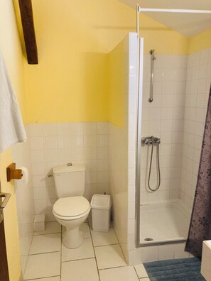Sèche-cheveux, serviettes fournies, savon, papier toilette