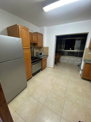 Frigorífico, microondas, horno y placa de cocina