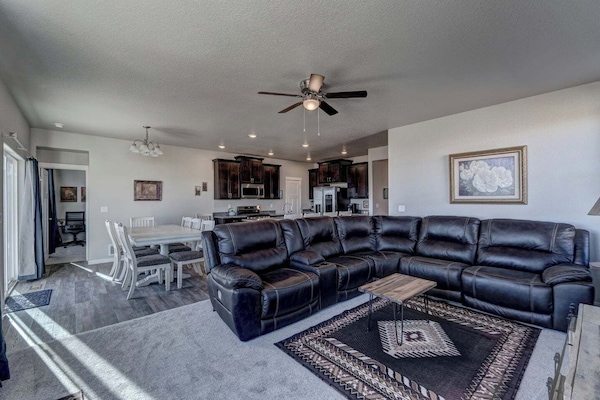 Open layout with two separate living areas, large kitchen and dining area with seating for 12.  Three ground floor bedrooms with walk-in shower in the master.  Two 65" Smart HDTV's in living rooms and a 55" Smart HDTV in master bedroom.