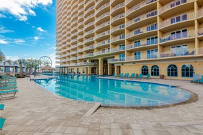 A heated pool - Ocean-view 10th-floor condo with balcony, heated outdoor pool, hot tub, gym, W/D (Panama City Beach)