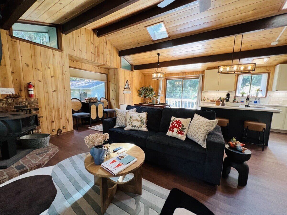 TV connectée, cheminée, livres