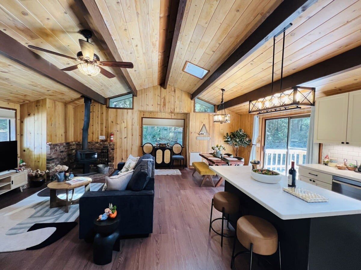 TV connectée, cheminée, livres