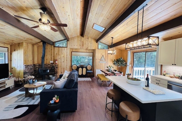 TV connectée, cheminée, livres