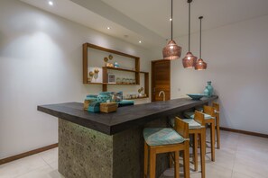 Luxury Villa | Private kitchen | Fridge, microwave, stovetop, toaster