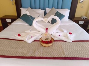 Premium bedding, minibar, desk, laptop workspace
