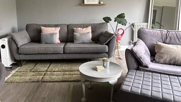 Apartment (2 Bedrooms) | Living area | 32-inch TV with cable channels, fireplace, Netflix