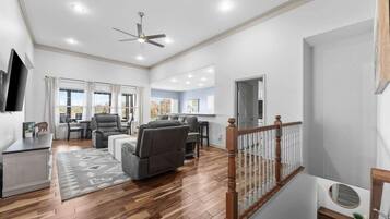 Télévision, cheminée, espaces bureaux