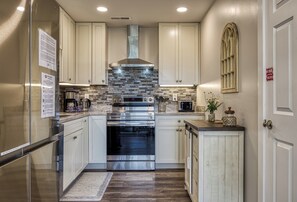 Fridge, microwave, dishwasher, coffee/tea maker