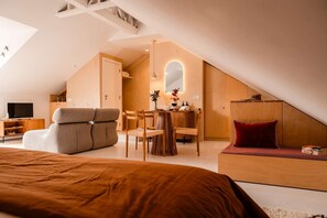 1 bedroom, desk, iron/ironing board, travel crib