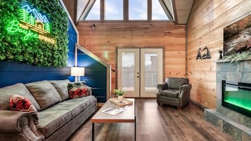 Smart-TV, Kamin, Videospiele, Musikbibliothek