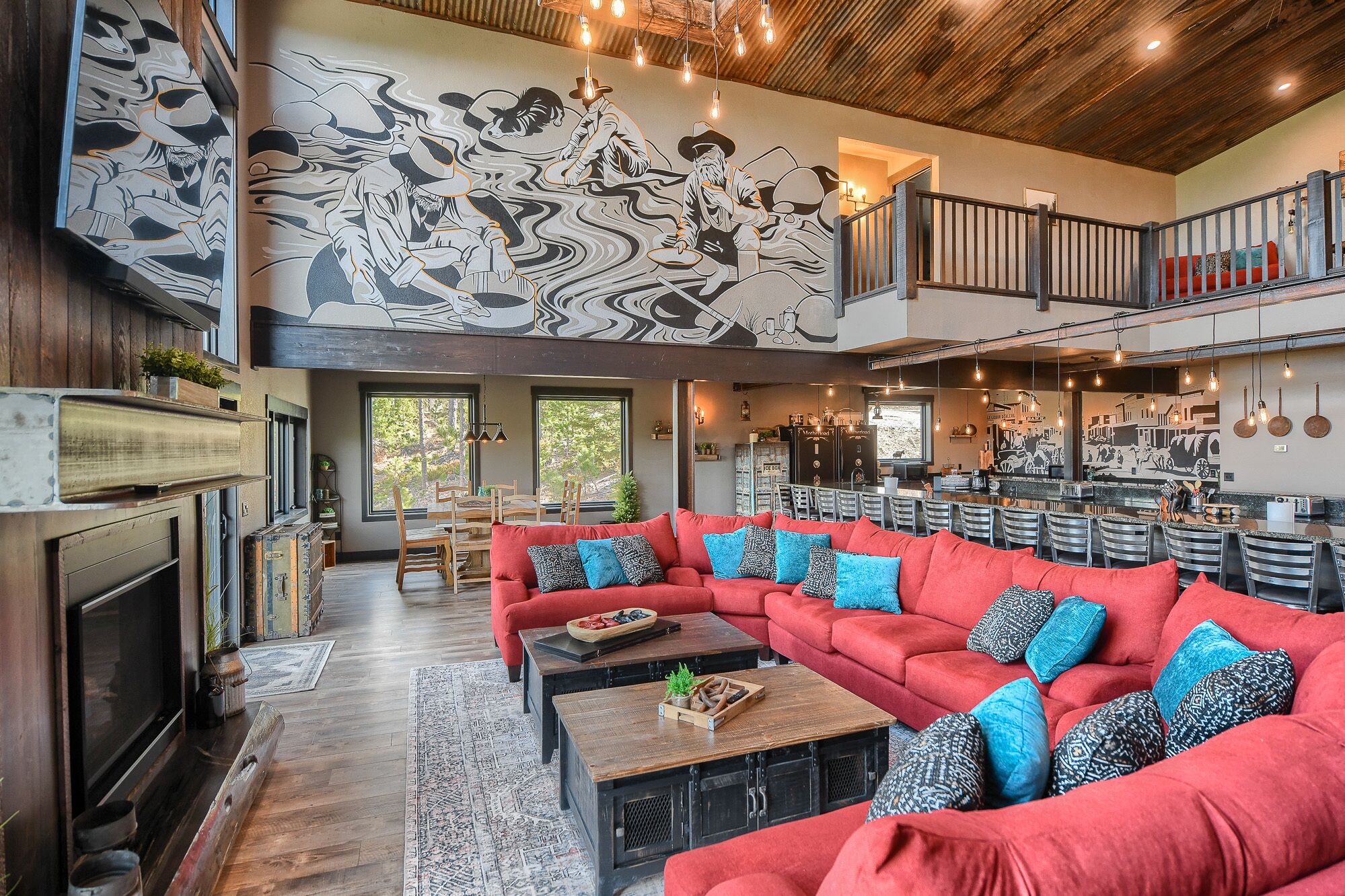 Smart-tv, een open haard, tafelvoetbal en een tafeltennistafel