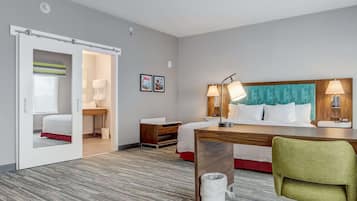 Egyptian cotton sheets, premium bedding, desk, laptop workspace