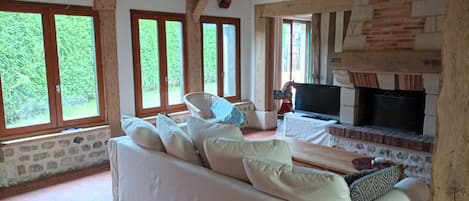 Fernseher, Kamin, Bücher