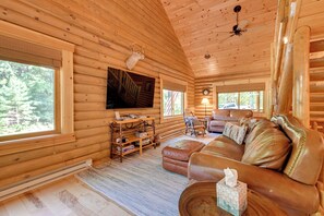 TV, fireplace - Cozy Arkdale Wood Cabin Near Petenwell Lake! (Arkdale)