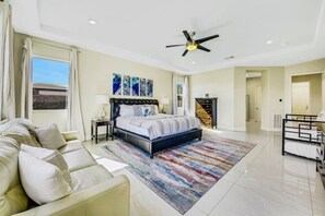 4 bedrooms, desk, iron/ironing board, travel crib