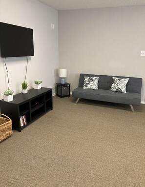 Smart TV, DVD player, table football, books