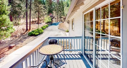 Secluded retreat with pool, nature views, patio, fireplace, & close to lake