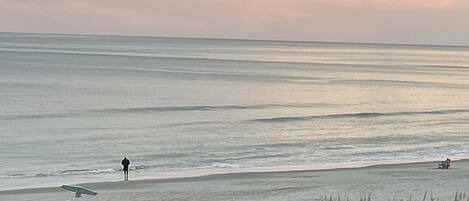 On the beach, sun-loungers, beach towels