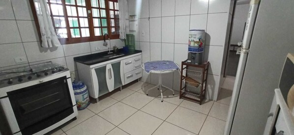 Fridge, microwave, stovetop, electric kettle