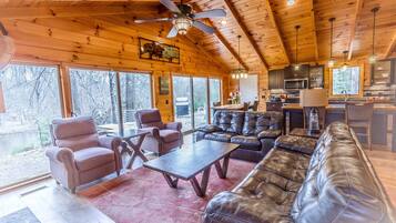 Smart TV, fireplace, video games, DVD player