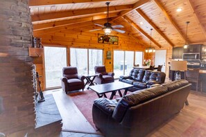 Smart TV, fireplace, video games, DVD player