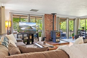 TV connectée, cheminée, écrans d'ordinateur, imprimantes