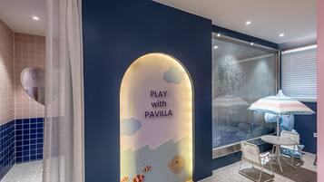 Duplex Double Kids Pool (2nd Floor + 3rd Floor, 2 Bathrooms) | Living area | 60-inch LCD TV with digital channels, video-game console, Netflix