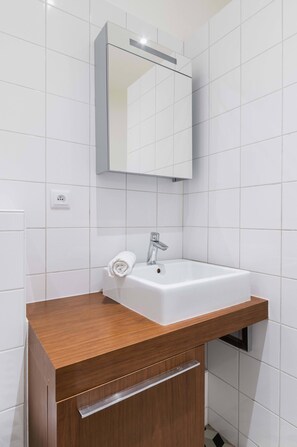 Regadera, secadora de cabello, toallas