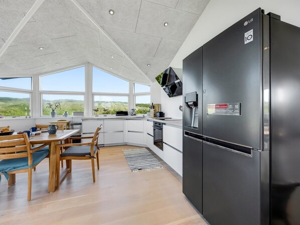 Fridge, oven, dishwasher, high chair