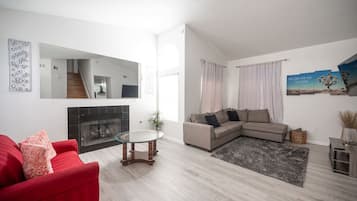 TV, fireplace