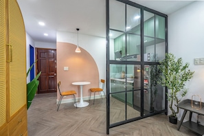 Luxury Apartment | Private kitchen | Fridge, microwave, stovetop, electric kettle