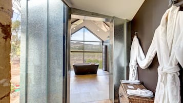 The Granary Suite, 1 King Bed, Balcony, Vineyard View | Bathroom | Separate tub and shower, deep soaking tub, rainfall showerhead