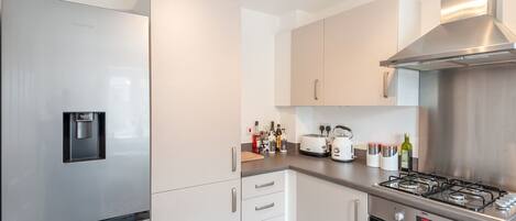 Fridge, microwave, oven, toaster