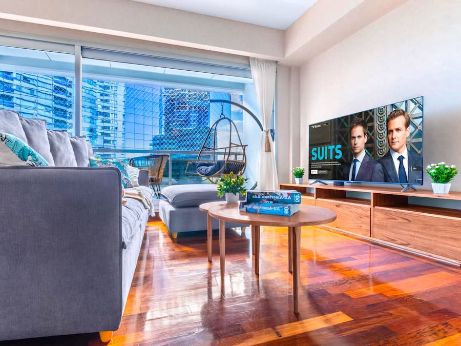 Luxury Apartment | Living area | 55-inch Smart TV with cable channels, Netflix, streaming services